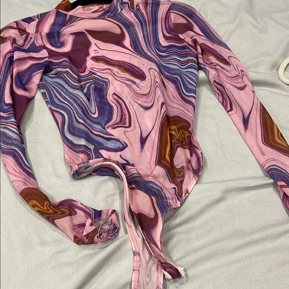 SHEIN Multicolor Swirl Long Sleeve Bodysuit